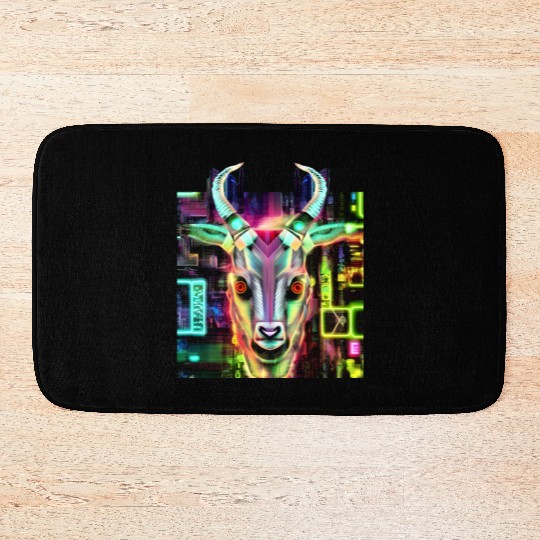 Neon Baphomet Bath Mats