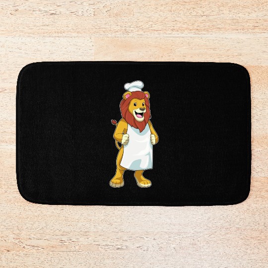 Lion As Cook With Chef Hat Cooking Apron Bath Mats