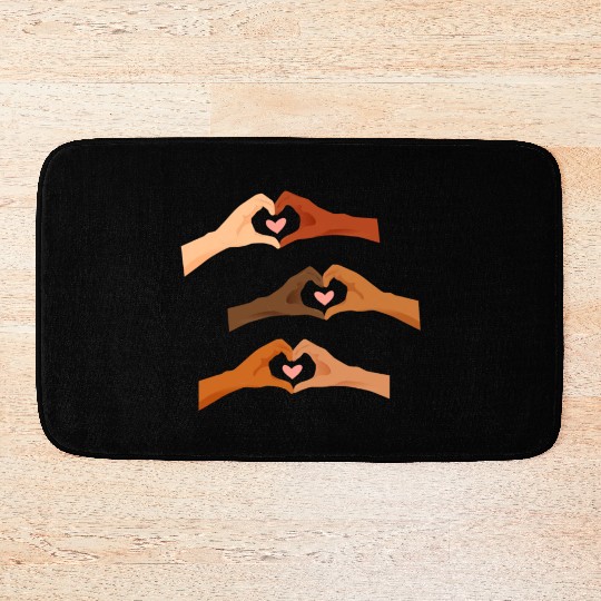 Watercolor Multi Hands Making Hearts Bath Mats