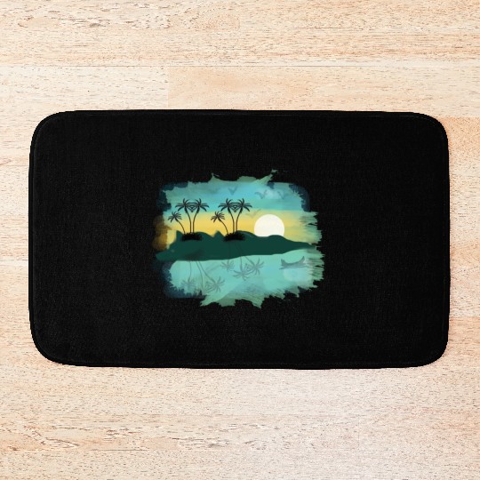 Beach Sunset Watercolor Design Sublimation Art 2 Bath Mats