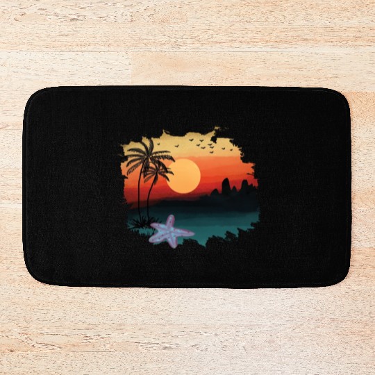 Beach Sunset Watercolor Design Sublimation Art 1 Bath Mats