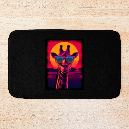 80s Synthwave Giraffe Bath Mats