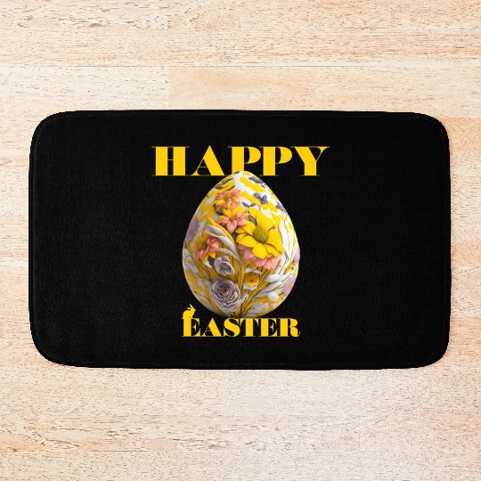 Happy Easter Egg Design with Floral Elements Bath Mats