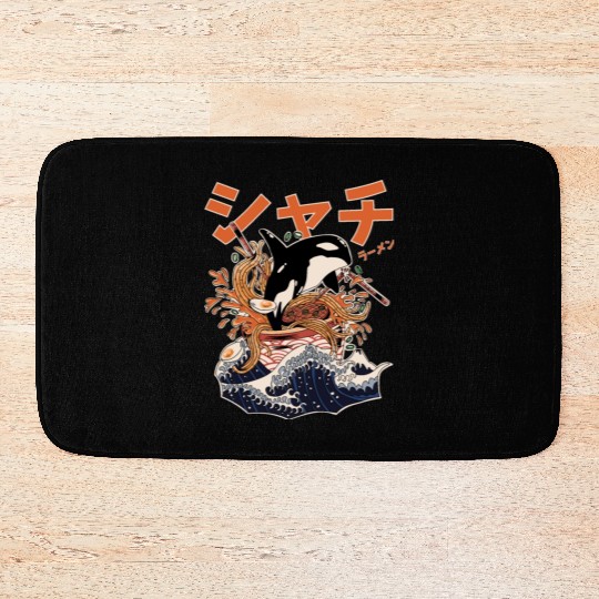 The Great Orca Killer Whale Ramen (Japanese Text) Bath Mats