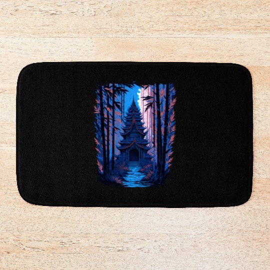 Japanese Temple in a Bamboo Forest Bath Mats