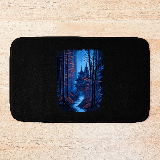 Japanese Temple in a Bamboo Forest Bath Mats
