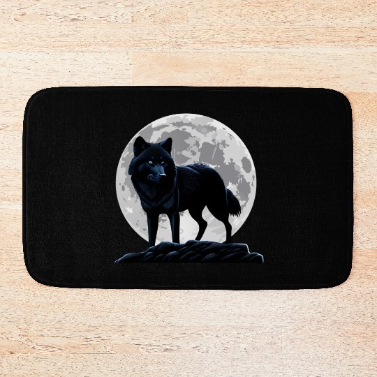 Wolf howling at the moon graphic Bath Mats