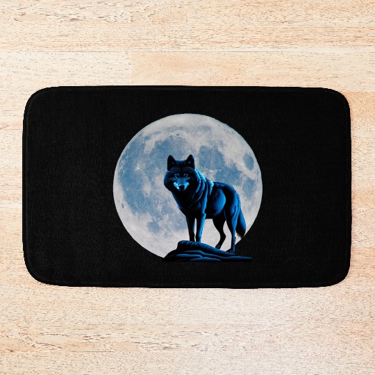 Wolf howling at the moon graphic Bath Mats