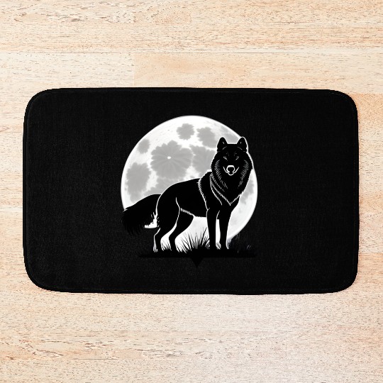 Wolf howling at the moon graphic Bath Mats