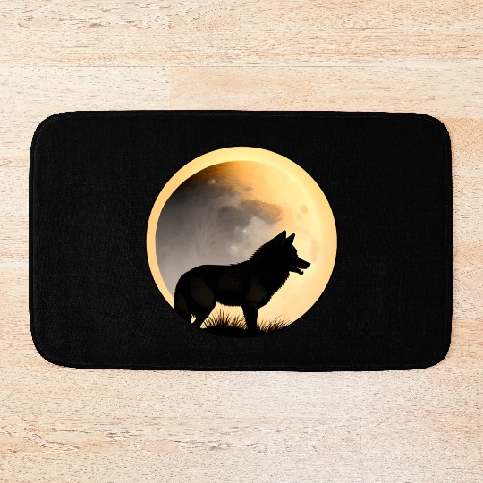 Wolf howling at the moon graphic Bath Mats