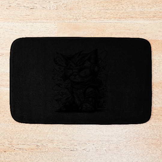 Little Cool Space Cat Splash Tattoo Style Bath Mats