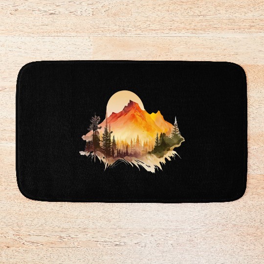 Watercolor Mountains Nature Hiking Explore Wild 1 Bath Mats