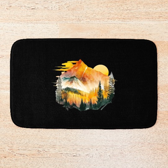 Watercolor Mountains Nature Hiking Explore Wild 3 Bath Mats