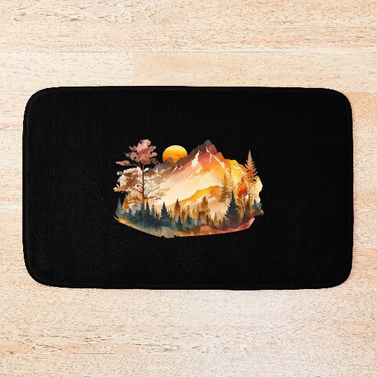 Watercolor Mountains Nature Hiking Explore Wild 4 Bath Mats