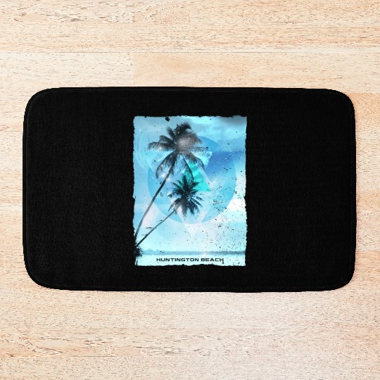 Artistic Huntington Beach California Palm Tree Bath Mats