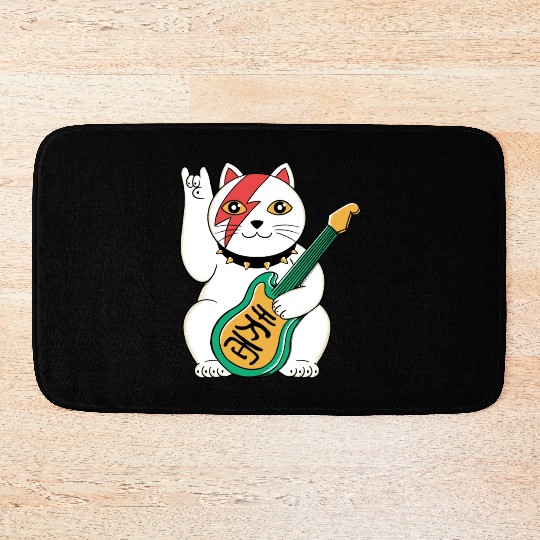 Lucky Cat Guitar Guitarist Bath Mats
