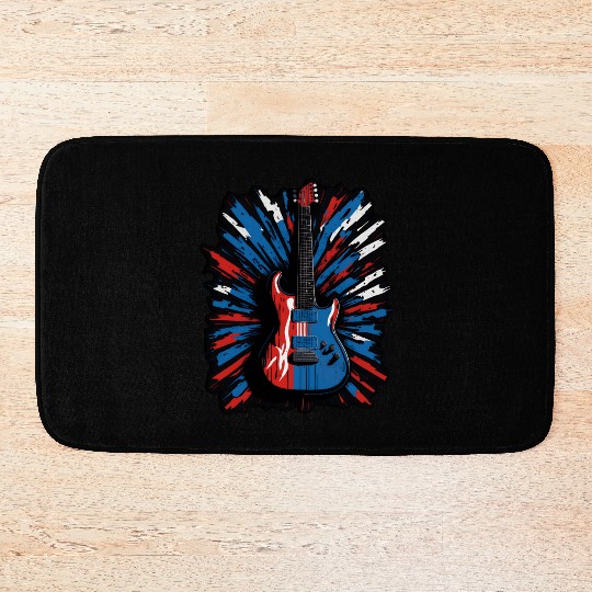Electric guitar in Union Jack flag colors Bath Mats