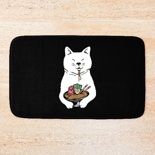 Cute Cat Eating Ramen Bath Mats
