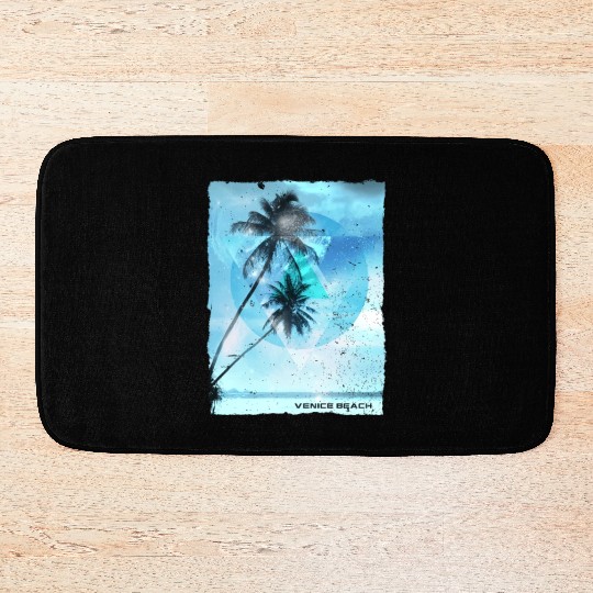 Artistic Venice Beach California Palm Tree Bath Mats
