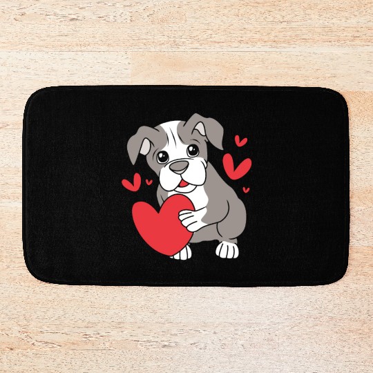 Cute Heart Puppy Boston Terrier Dog Bath Mats