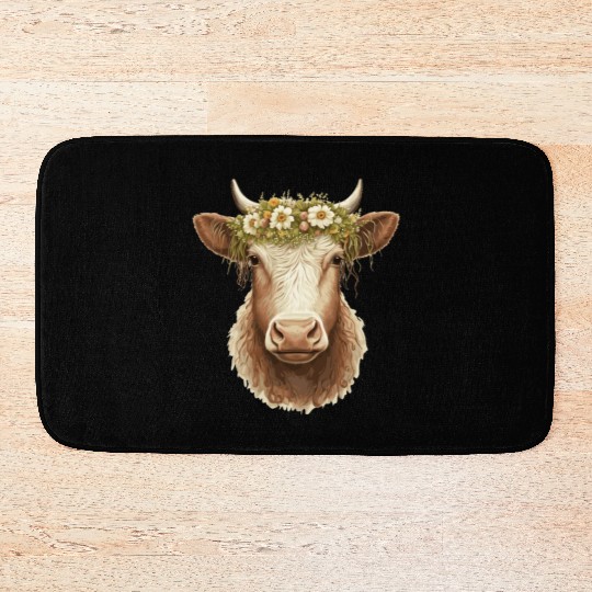Flower Crown Cow Floral Farm Animal Pet Bath Mats