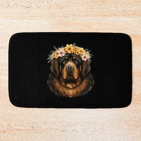 Tibetan Mastiff Flower Crown Floral Farm Animal Pe Bath Mats
