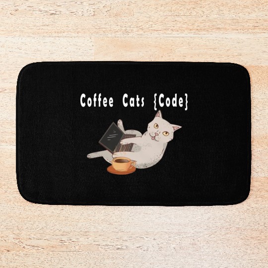 Coffee Cats and Code. Cat and Programming Bath Mats
