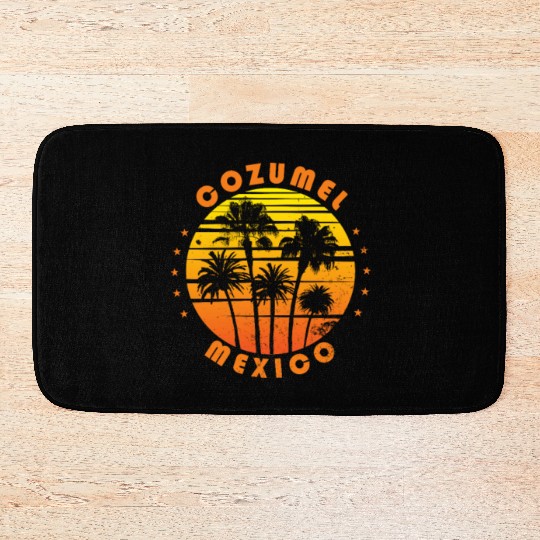 Retro Cozumel Mexico Souvenir Vintage Palm Tree Bath Mats