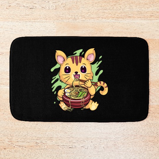 Kawaii Cat Eating Ramen Bath Mats
