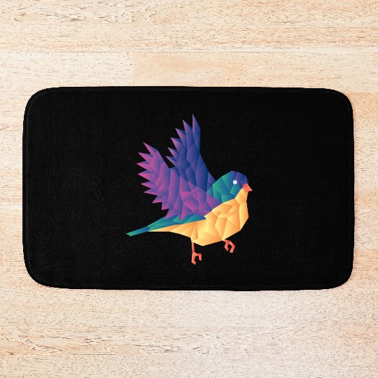 Polygon Shape Multi Colored Bird Pattern Nature Bath Mats