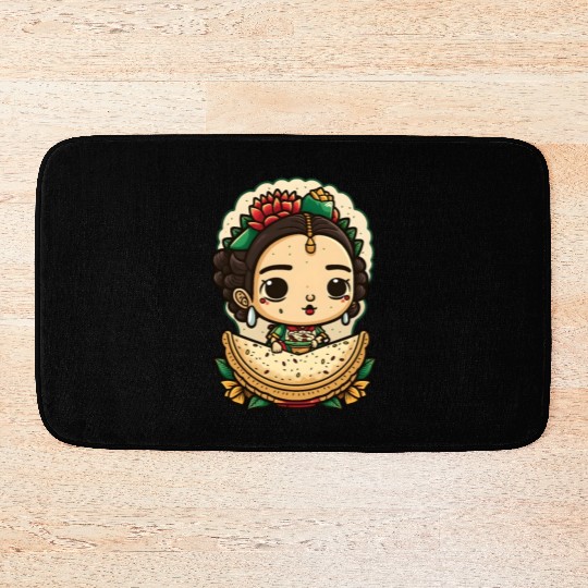 Frida Kahlo & Tacos Cinco De Mayo Mexican Fiesta Bath Mats