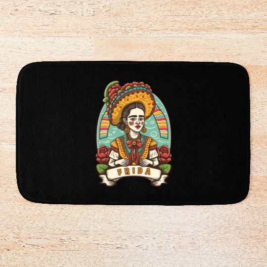 Frida Kahlo Floral Portrait Funny Cinco De Mayo Bath Mats