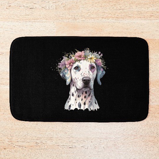 Cute Dalmatian Flower Crown Pet Dog Puppy Bath Mats