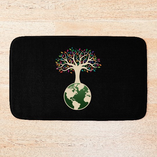 Earth Day Tree With Colorful Leaves Nature Bath Mats