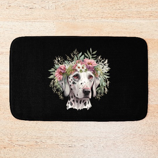 Cute Dalmatian Flower Crown Pet Dog Breed Puppy Bath Mats
