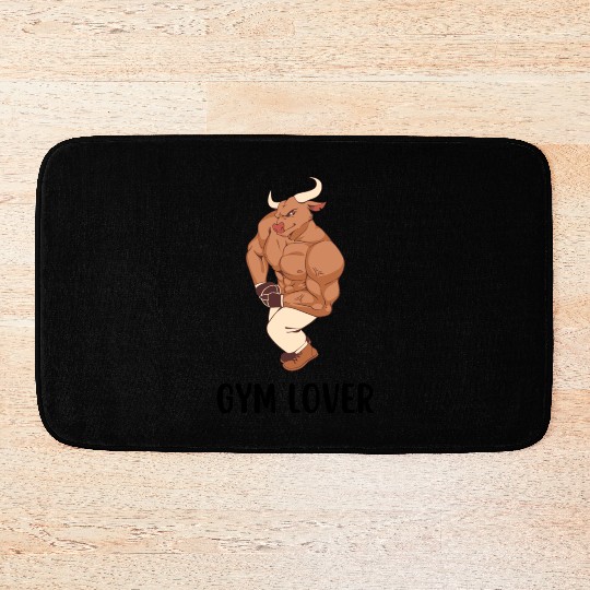 Brown Illustrated Bull Gym Lover Bath Mats