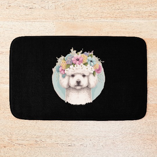 Cute Bichon Frise Flower Crown Pet Dog Floral Pupp Bath Mats