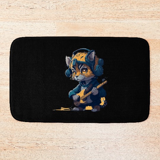 baby tiger playing electric guitar Bath Mats