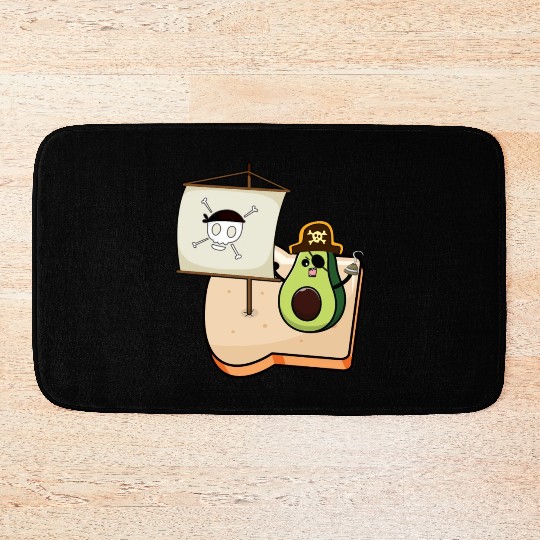 Funny avocado pirate sailing on a toast bread Bath Mats