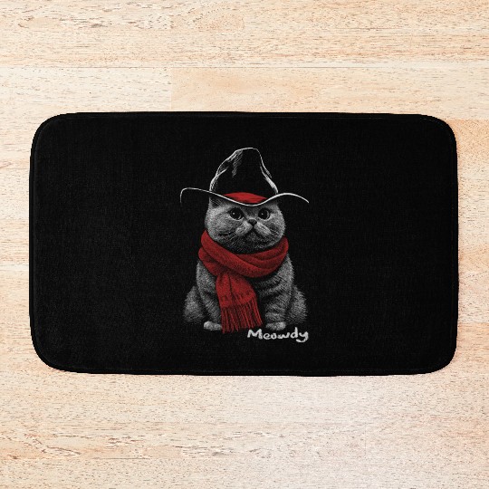 Cute Chonk Cat Meowdy Cat w/ Cowboy Hat from Texas Bath Mats