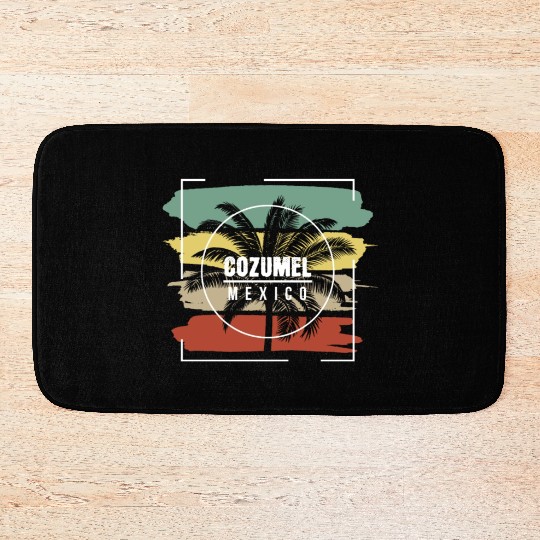 Cozumel Mexico Artistic Palm Tree Retro Bath Mats