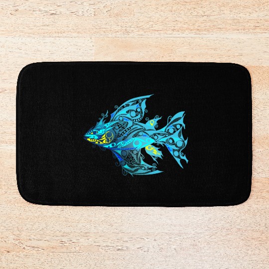 Blue T Tattoo Fish music yellow Bath Mats
