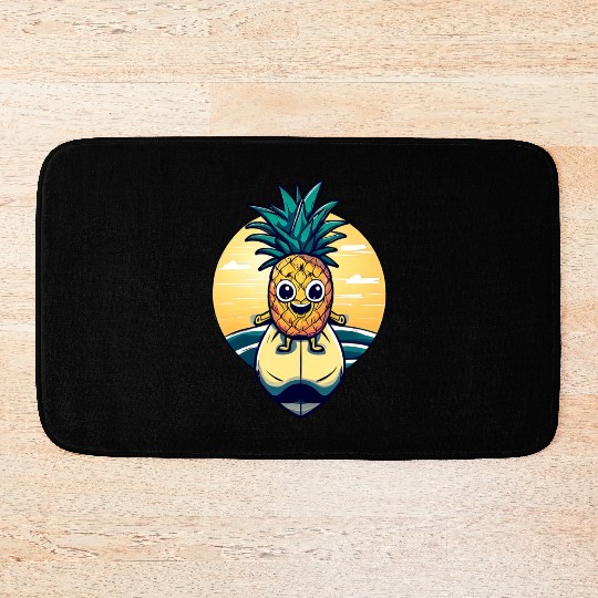 Kawaii pineapple on at sunset Bath Mats