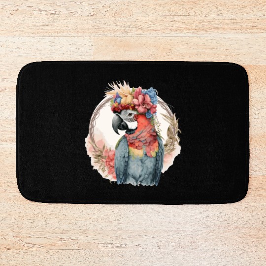 Colorful Parrot Watercolor Macaw Bird Flower Crown Bath Mats