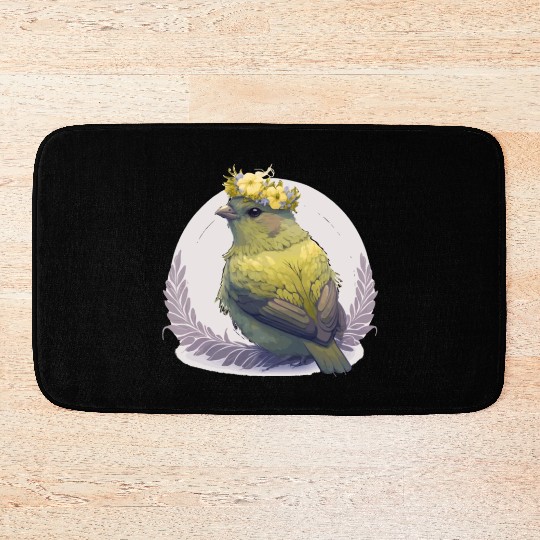 Cute Canary Bird Flower Crown Pet Birds Bath Mats