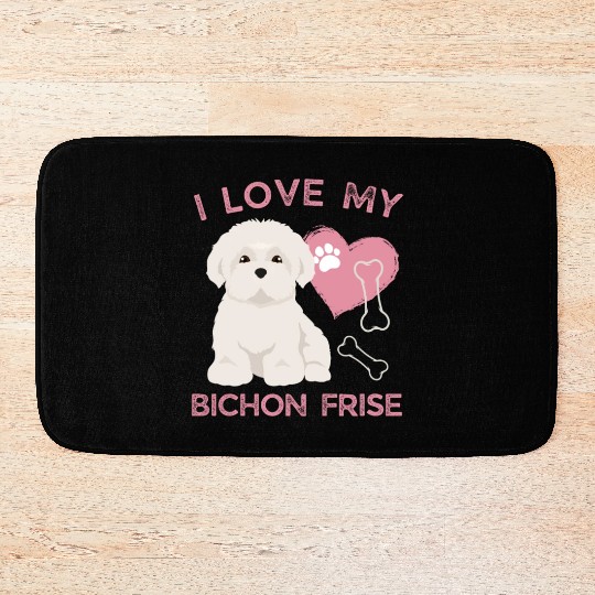 Cute puppy Bichon Frise Valentines Dog lover dogs Bath Mats
