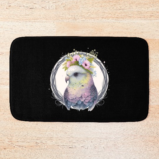 Cute Parakeet Budgie Bird Flower Crown Pet Birds Bath Mats