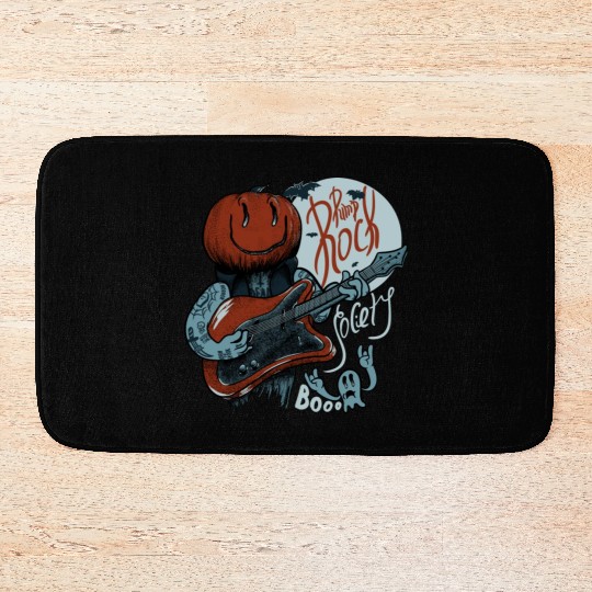 Pump Rock Society Halloween Pumpkin Playing Guitar Bath Mats