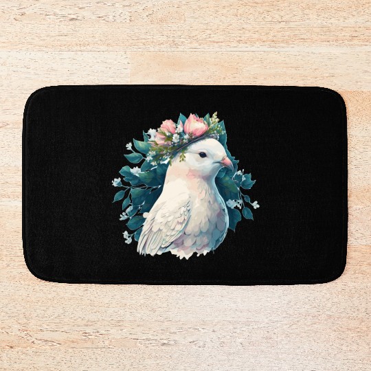 Cute White Dove Pigeon Bird Flower Crown Pet Birds Bath Mats