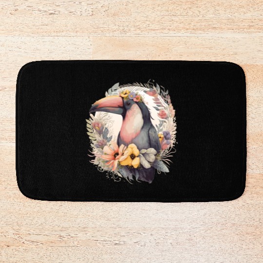 Artistic Toucan Tropical Bird Flower Crown Pet Bir Bath Mats